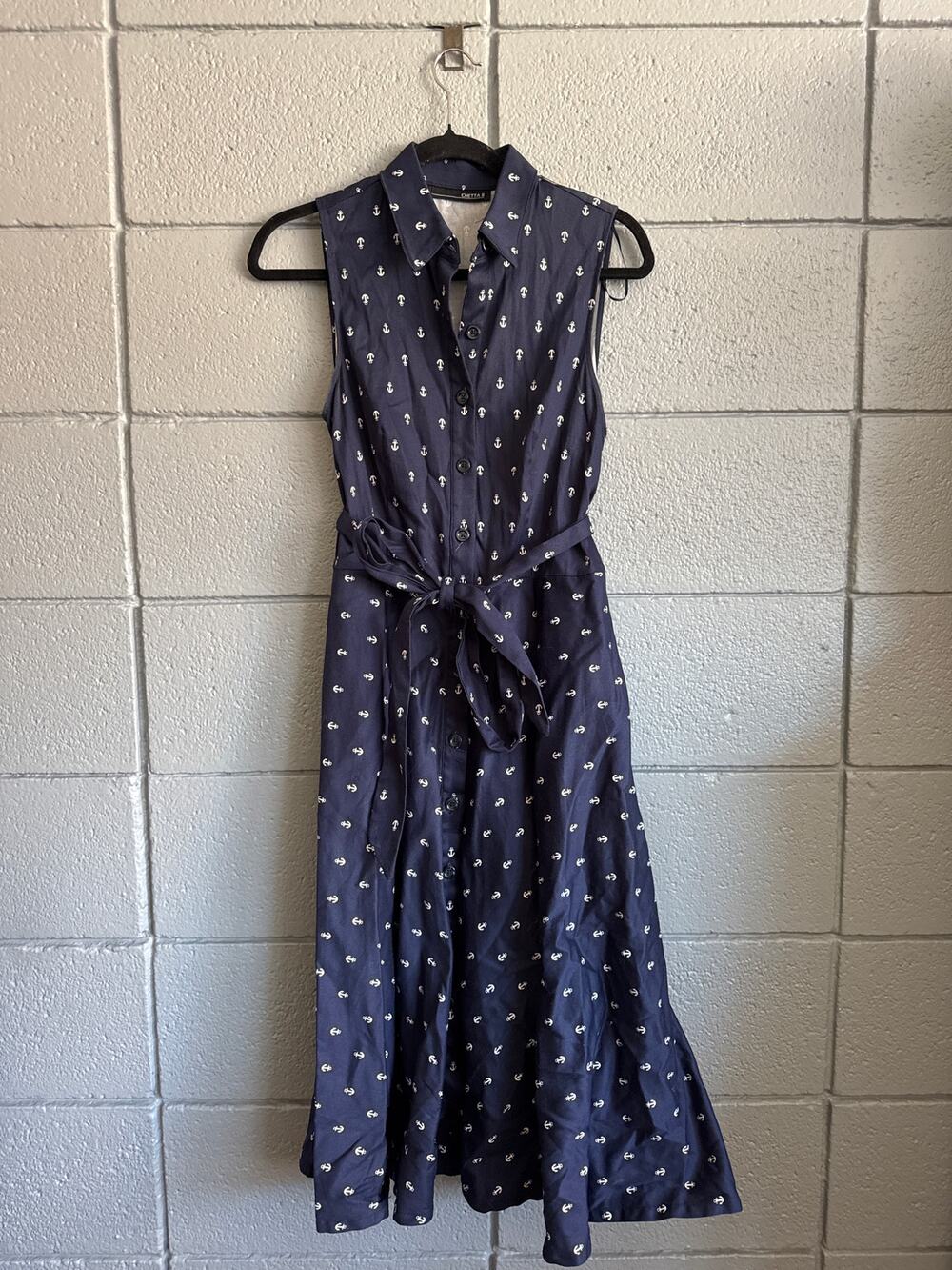Chetta B Navy Blue Anchor Print Midi Sundress size 6 Nautical